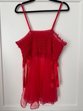 Red Sheer Ruffled Slip Dress